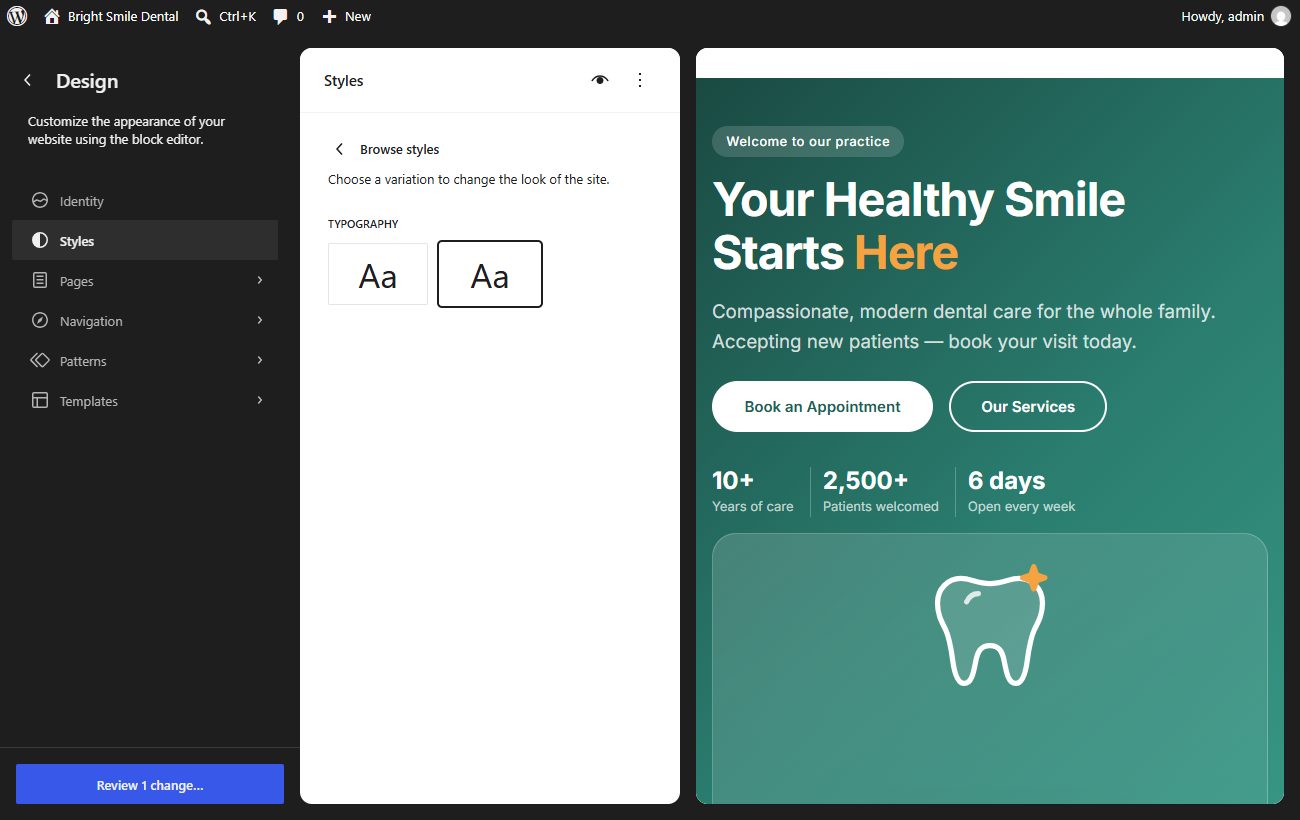 The Styles panel with the Modern Sans headings selected and previewed